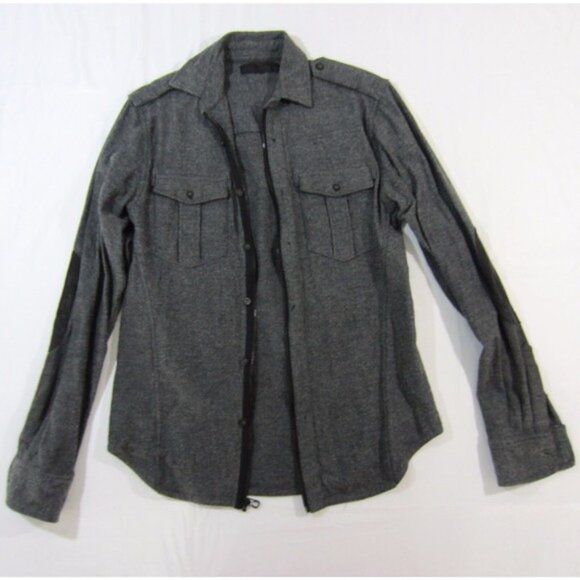Public School NY Black Grey Button Up Zip Leather Accent Collar Shirt Jacket M - Picture 1 of 10